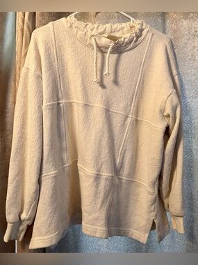 Vintage Fresh Produce 100% Cotton Patchwork Cowl Neck Pullover Cream USA Large